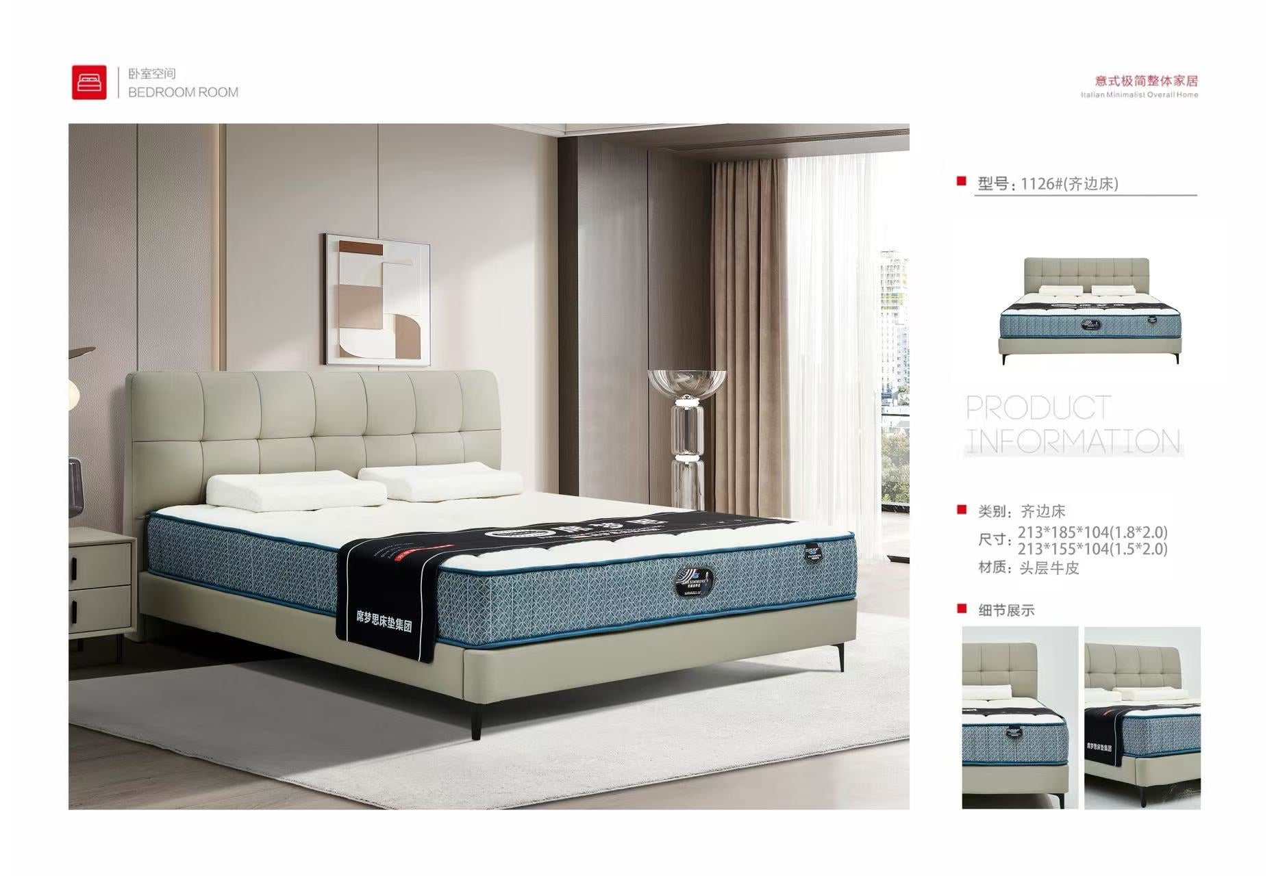 Sleek Black Top - Grain Leather Platform Bed-1126