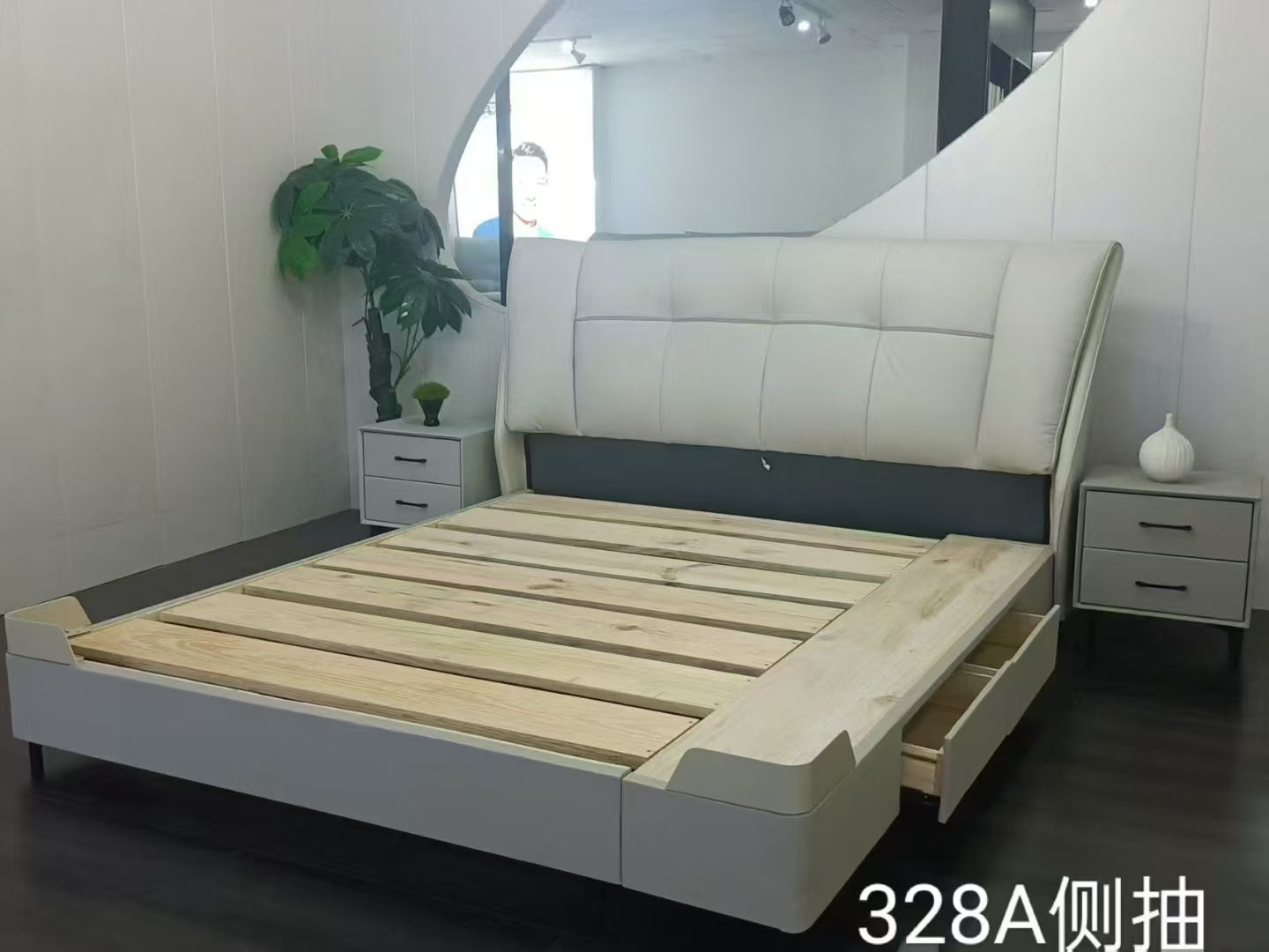 Кровать с ящиком для хранения ремня из натуральной кожи-328A-ZJB