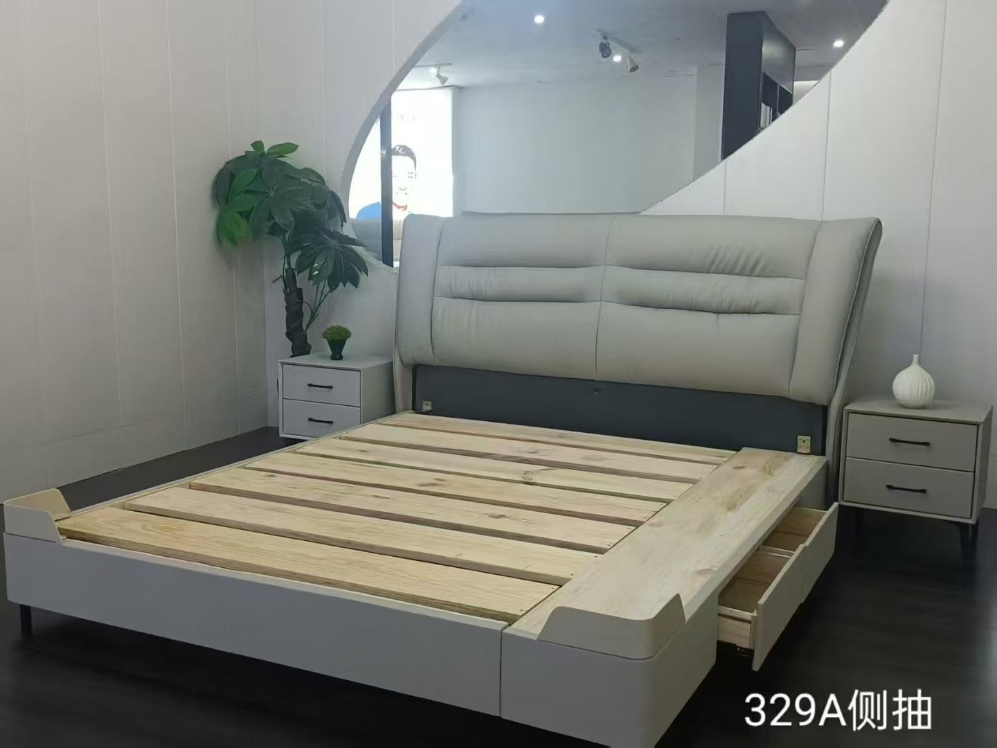 Кровать с ящиком для хранения ремня из натуральной кожи-329A-ZJB