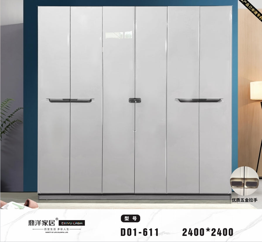 Modern White 6 - Door Wardrobe with Premium Handles-D01-611