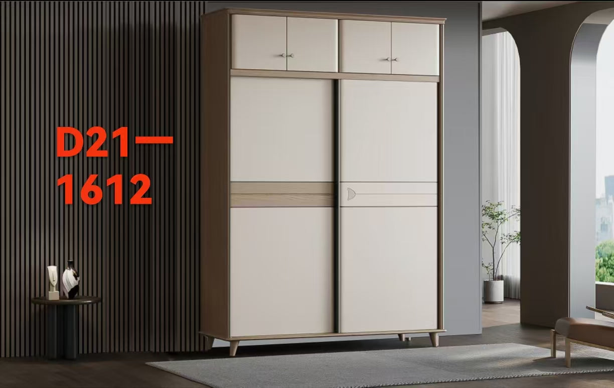 Modern Two - Tone Sliding Door Wardrobe with Top Cabinet-D21-1612