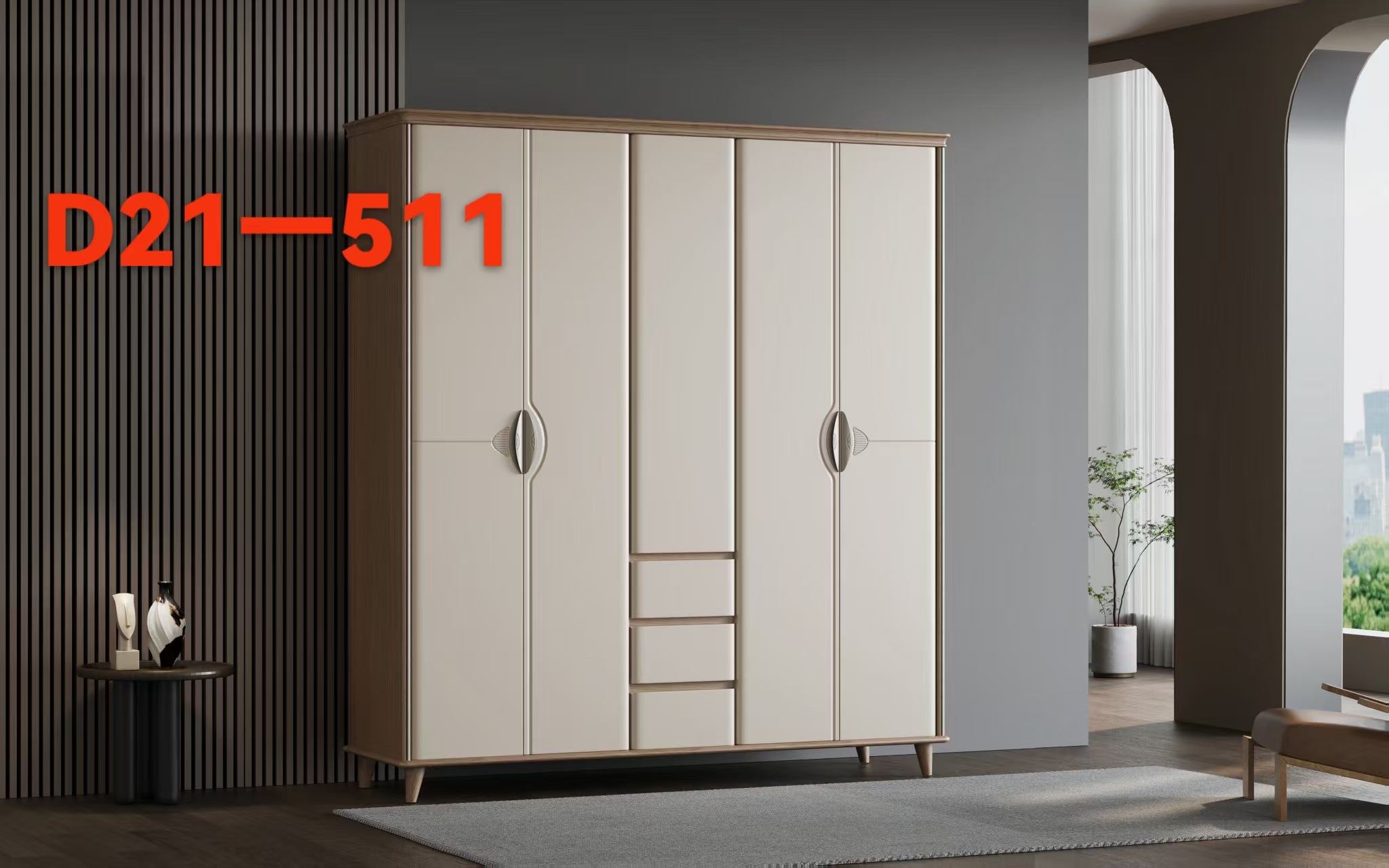 Modern Two - Tone 5 - Door Wardrobe with Drawers-D21-511